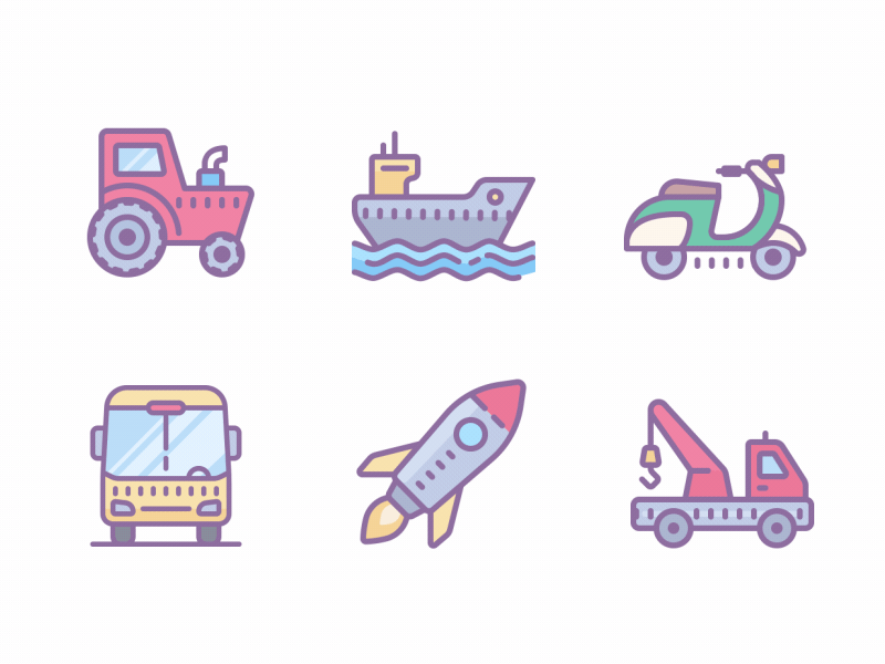 transport animated animated animation bus design icon moving rocket scooter ship tow tractor transport truck ui ux vector web