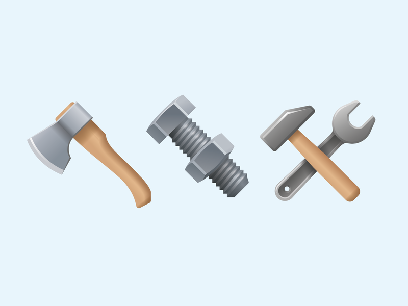 Emoji tools axe bolt design emoji hammer icon illustration instruments nut screw tools ui ux vector web wrench