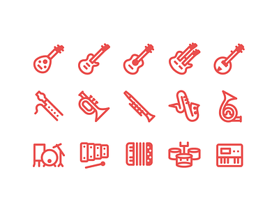 Fluent system icons clarinet design guitar icon music music band music instrument orchestra percussion saxophone ui ux vector web