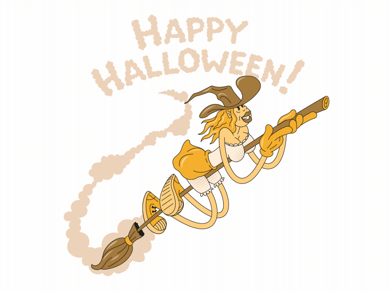 Happy Halloween! animation broom cartoon flying halloween illustration lettering motion graphics retro sexy vector witch