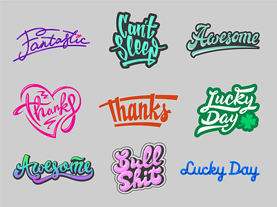 Lettering collection#1 awesome cant sleep fantastic hand written lettering logo lucky day thanks typography vector