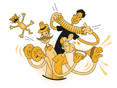 Unexplained) illustration jazz music band musicians party rubber rubber hose ui ux vector web