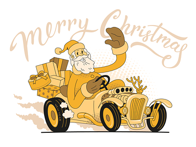 Merry Christmas! car card cartoon christmas greetings hot rod illustration merry christmas retro rubber hose santa santa claus vector
