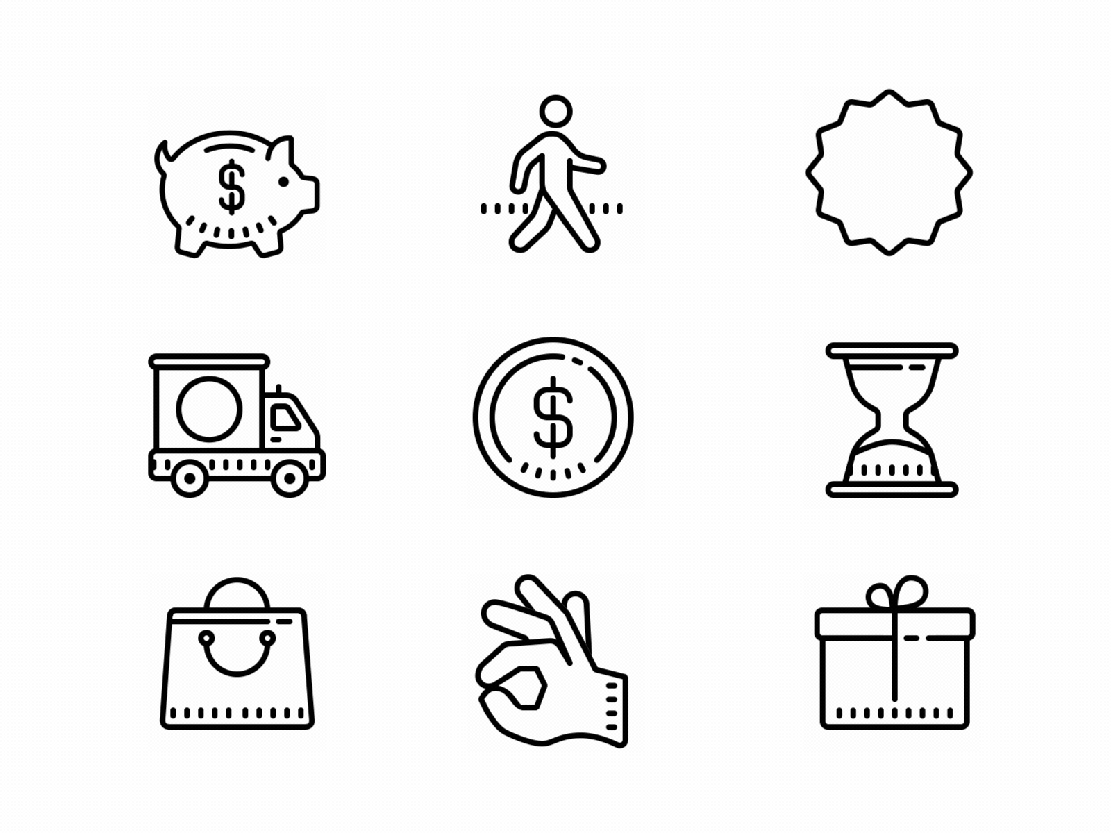 Cute-outline icons animation animated icons animation delivery e-commerce icons marketing money motion graphics ok online shop shipping shopping walk