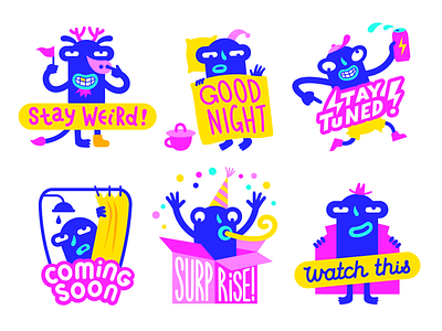 Stickers cartoon characters crazy fun illustration interface sticker stickers ui ux vector web weird