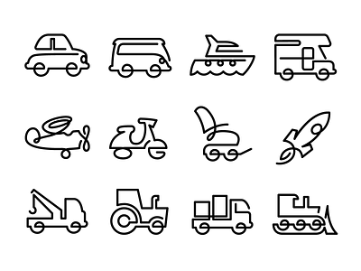 One line icons branding car design icon line logo outline plane rocket transport transportation ui ux vector vehicle web