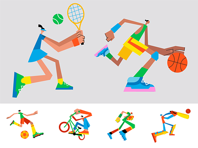 Summer sport characters basketball bike bmx characters characters design cricket football illustration sport tennis ui vector