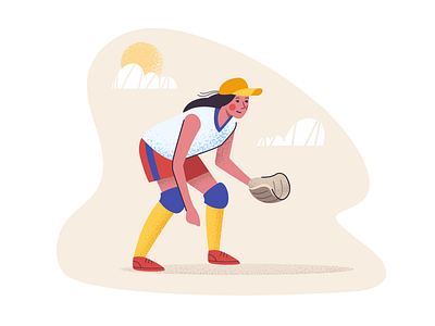 Softball player artwork catcher catching design girl illustration play softball sport ui vector web