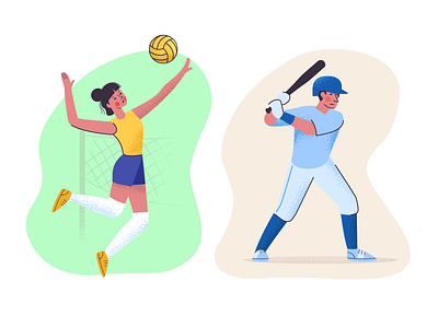 Sports illustrations art artwork ball baseball competition design game girl illustration jump man people picture play player sport ui vector volleyball web