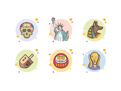 Сulture icons anubis art artwork bubble country culture daruma day of the dead design different dreidel edvard munch holidays icon illustration statue of liberty ui vector web