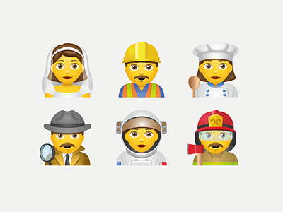Emoji people part4 art artwork astronaut bride character cook design detective emoji firefighter icon illustration man people ui vector veil web worker