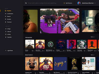 Explore Page for Music Streaming app dashboad explore homepage