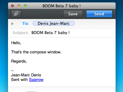 Sparrow beta7 'Compose Window' application beta compose window mac mail minimal sparrow ui