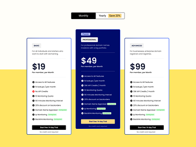 pricing plans / pricing table: page design