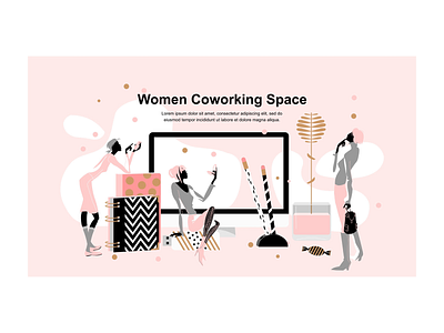 Landing page: Feminine illustration for modern Coworking Space feminine design flat illustration landingpage vector web