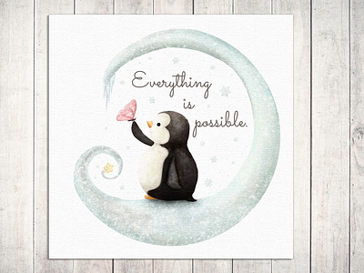 Everything is possible animal animals butterfly happiness happy illustration little little penguin moon penguin