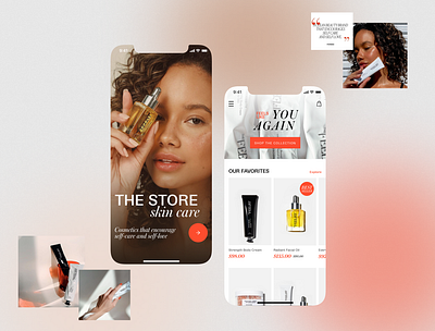 The store skin care app beauty clean concept design ecommerce minimal mobile store ui ux