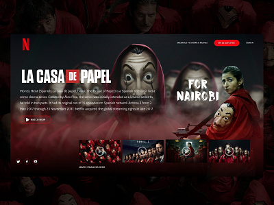 Money Heist Landing Page For Nairobi animation branding design designer la casa de papel money heist netflix ui ux uidesign uiux web webdesign