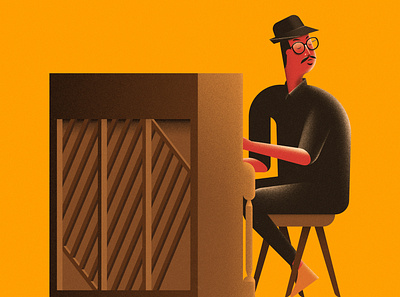 Street Pianist character grain illustration jazz moustache music piano street texture vector warm
