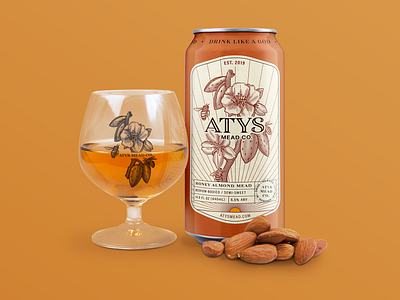 Atys Mead Co. alcohol almonds bees can design drinks floral illustration honey honeybee illustration logo mead package design packaging design wine wine can wine label wine label design winery