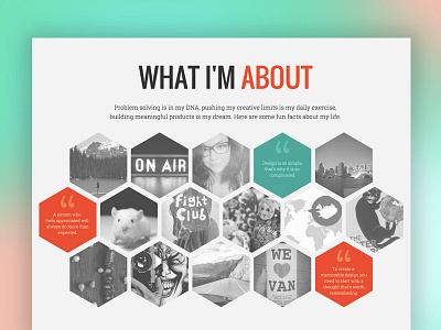 Creative Portfolio 2015 - About me section about me clean flat hexagon hexagon design minimal portfolio website