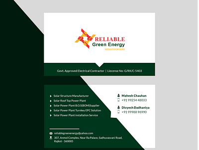 Business card design-Reliable Green Energy branding business card design business card mockups design mockups designs illustrator mockup vector visitingcard