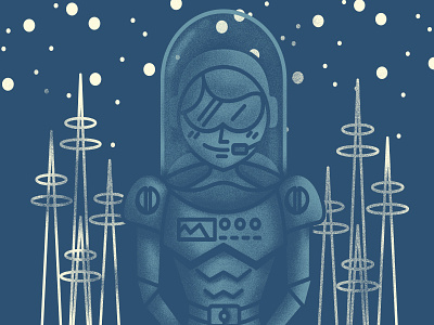 Time traveler astronaut blue costume future illustration illustrator photoshop retro sci fi science space spaceman stars texture time travel vector vintage