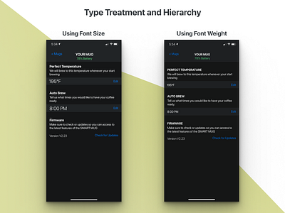 Font Weight vs. Font Size settings page typography visual design