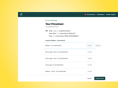 ProducePay Marketplace - Price Sharing Workflow composition design typography ui visual design