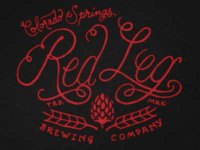 Red Leg Brewing Co handlettering logo design pen and ink typography