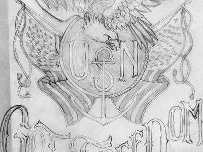 USN Got Freedom design hand drawn illustration lettering t shirt design wip