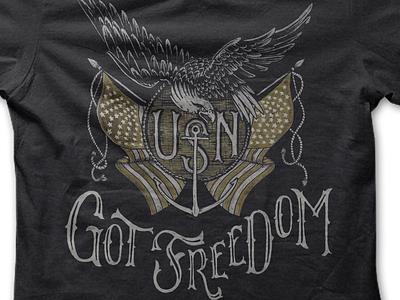 Got Freedom ~ Eagle & Anchor design hand drawn illustration lettering pen and ink t shirt design