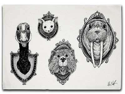 Mounted Amigos beaver canadian goose hand drawn illustration micron adam weaver art mouse walrus