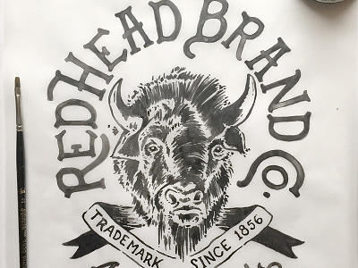 Redhead Brand Co. Bison hand drawn hand lettering heritage letter forms lettering micron pens t-shirt design type typography watercolor