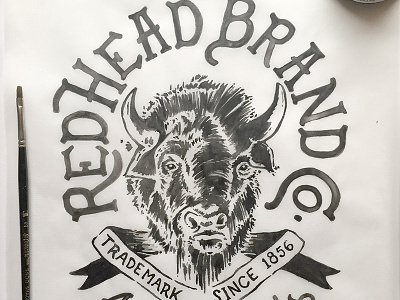 Redhead Brand Co. Bison hand drawn hand lettering heritage letter forms lettering micron pens t shirt design type typography watercolor