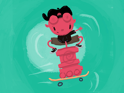 Li'l Hellboy drawing hellboy illustration lil skateboard