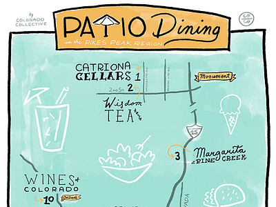 Coco Patio dining food illustration lettering map type typography