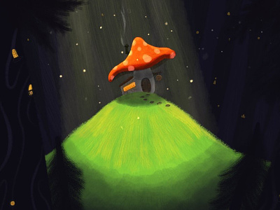Gnorman's House fantasy gnome house illustration mushroom painting