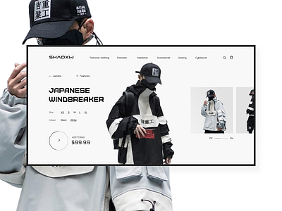 SHADXW e-commerce redesign concept black cyberpunk darkwear design e commerce fashion online shop online store product page shop shopping streatwear techwear ui uidesign userexperience uxui web website white