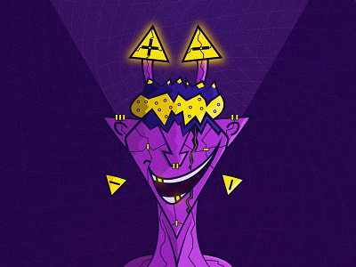 Oorlog - Kromas_072 (NFT) 2d alien character dimensions fighter flat gold illustration nft space travel triangle universe villian violet warrior