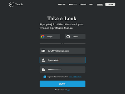 Thorbis Web Hosting - Signup Page blue dark dark theme design form grey page signup signup page signupform ui ux website