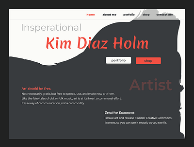 Kim Diaz Holm - an artist that primarily uses ink. artist dark design grey red typography ui ux website
