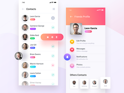 App Design - Contacts app contact design friends icon latest list orange profile ui ux