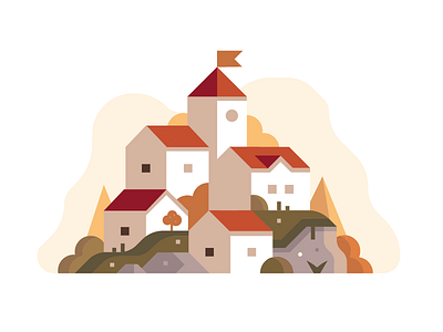 The village on the uphill adobe illustration red