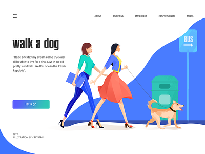 walk a dog adobe animal blue design flat illustration ui web