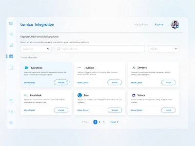 Integration Marketplace Exploration add ons addon addons app design dashboard design marketplace multichannel omnichannel ui ui ux ui design uidesign uiux ux webdesign