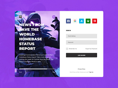 Concept Epic Games | Sign In #3 app application concept dark design epic epic games figma fortnite games login news player scrolling sign in store ui user experience user interface ux