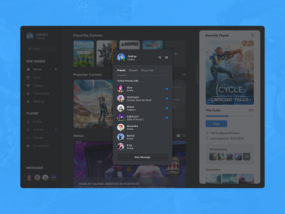 Concept Epic Games | Messages #11 app application branding chat concept design desktop desktop app epic games friends games launcher messages messenger online player store ui ux