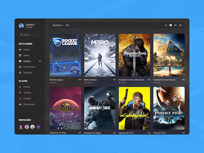 Concept Epic Games | Library #23 app collection concept cover desktop epic games games gif grid launcher library list management motion player poster preview store ui ux