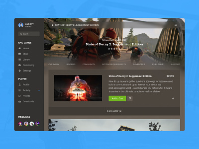 Concept Epic Games | Store Page #25 app concept cover design desktop desktop app epic games feed game games launcher page player purchases screen shop state of decay store ui ux